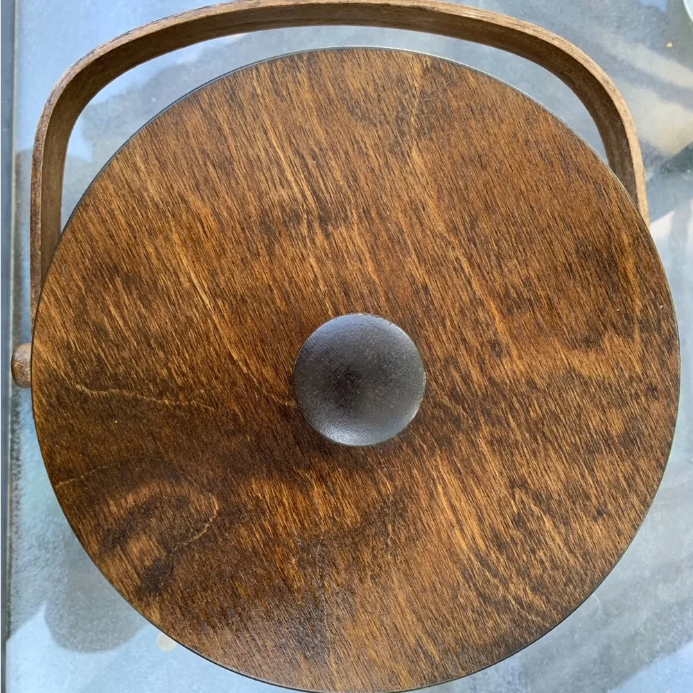 Vintage BASKETVILLE PUTNEY VERMONT Wooden ICE Bucket Holder Lid & Liner EXC COND